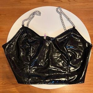 Leather Crop Top with Chain Straps | Size: M